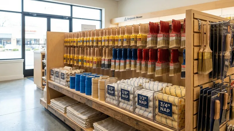 Kwikze Paint store interior with Benjamin Moore product display